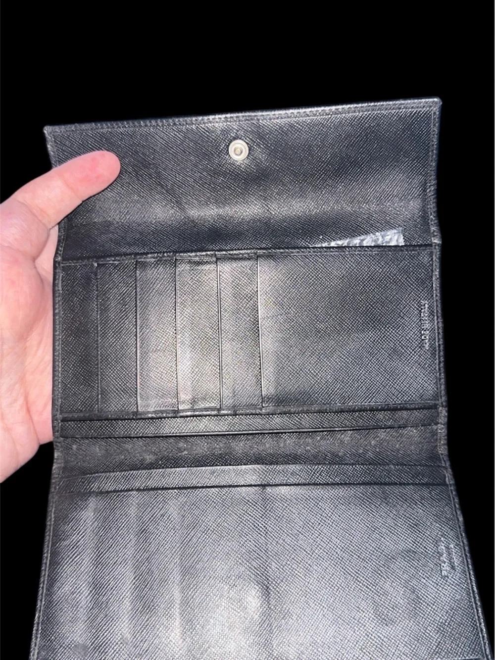 Authentic Prada Black Saffiano Leather Fold-Over Wallet